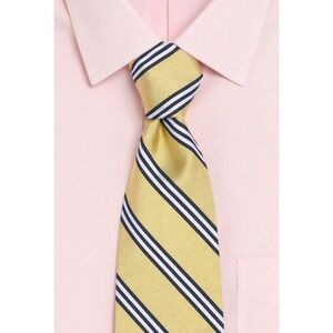 Brooks Brothers‎ Gold Navy White Striped Tie 100% Silk Men's Necktie L58" W3 1/4
